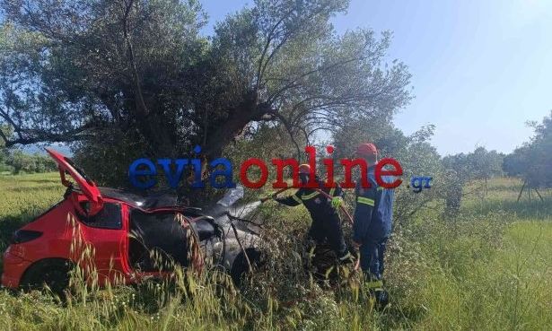 Εύβοια: Έχασε τον έλεγχο του αυτοκινήτου του και κατέληξε σε ελιά - Έπιασε φωτιά το ΙΧ