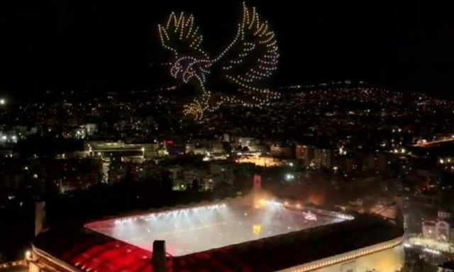ΑΕΚ: Το εντυπωσιακό drone show στη φιέστα τίτλου με Δικέφαλο Αετό, Αγιά Σοφιά και κούπα