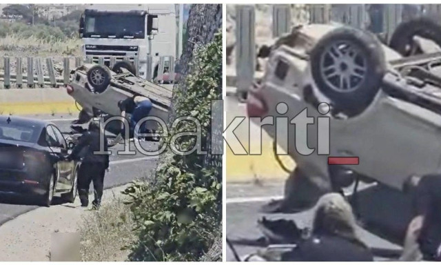 Σοβαρό τροχαίο με έναν τραυματία στην Κρήτη: Αυτοκίνητο τούμπαρε στον ΒΟΑΚ - Δείτε βίντεο