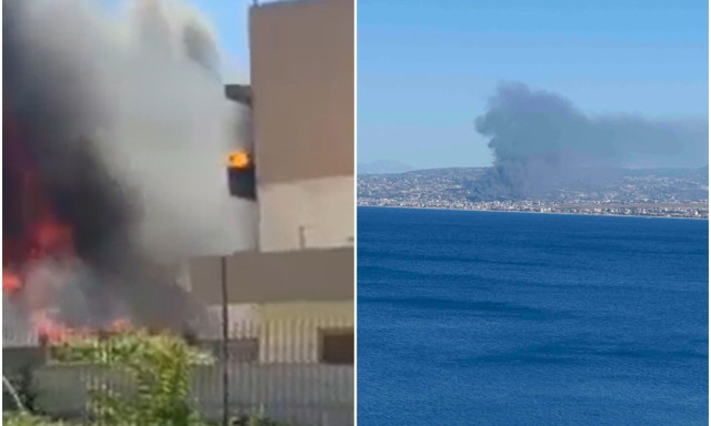 Μεγάλη φωτιά σε αποθήκη ξυλείας στο Ηράκλειο, επεκτάθηκε σε σπίτια – SMS από το 112 για τους καπνούς