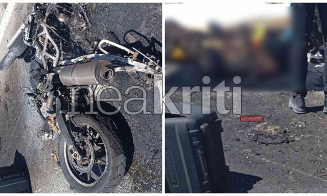 Σοβαρό τροχαίο στο Ηράκλειο: Μηχανή πήρε φωτιά μετά από σύγκρουση με ΙΧ - Με εγκαύματα 55χρονος