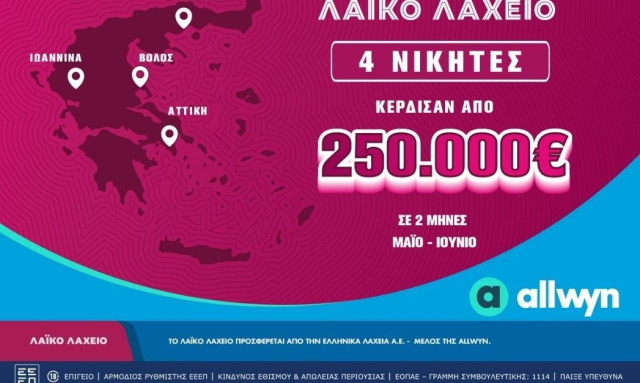 Λαϊκό Λαχείο: Τέσσερις μεγάλοι νικητές κέρδισαν από 250.000 ευρώ τους τελευταίους 2 μήνες