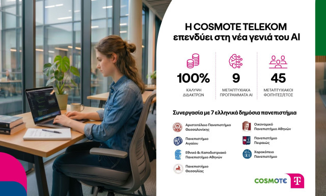 Η COSMOTE TELEKOM επενδύει σε μεταπτυχιακές σπουδές στην τεχνητή νοημοσύνη