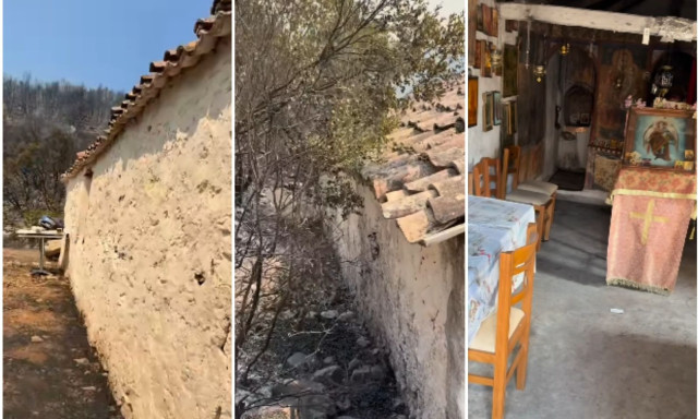 Viral βίντεο με το εκκλησάκι του Αρχάγγελου Μιχαήλ που έμεινε αλώβητο στη φωτιά