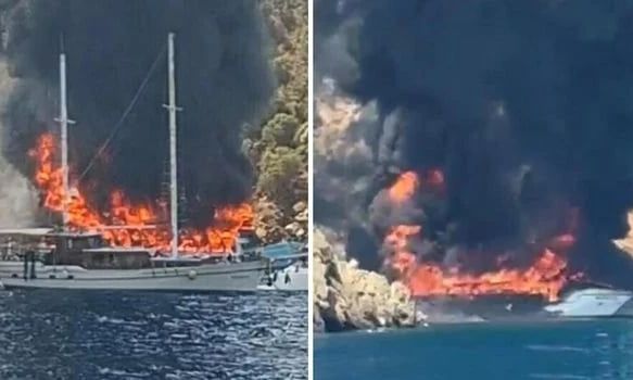 Τουρκία: Κάηκε ολοσχερώς τουριστικό σκάφος στα ανοιχτά της Φέτιγιε - Δείτε εικόνες