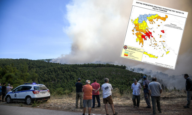 Φωτιά: Σε κατάσταση συναγερμού! Ο χάρτης πρόβλεψης κινδύνου πυρκαγιάς για την Πέμπτη 13 Αυγούστου