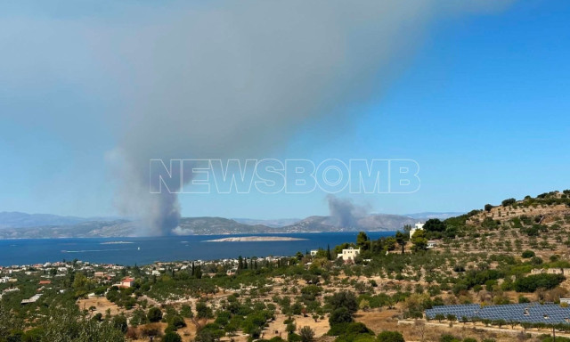 Μεγάλη φωτιά στη Σαλαμίνα: Δύο πύρινα μέτωπα - Πολύ κοντά σε σπίτια οι φλόγες - Μπαράζ 112