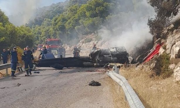 Διακοπή κυκλοφορίας σε επαρχιακή οδό της Ψάθας λόγω μεταφοράς συντριμμιών του ελικοπτέρου