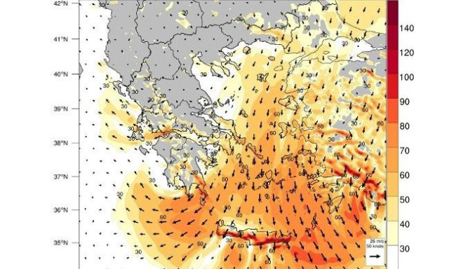 Μανιασμένο μελτέμι το  Σαββατοκύριακο – Πού θα ξεπεράσουν τα 100 χιλιόμετρα / ώρα οι άνεμοι