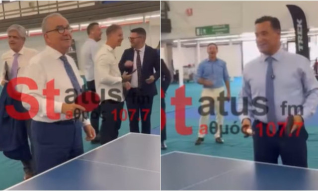 «Για δώσ’ του ρακέτα»: Γεωργιάδης και Παπαθανάσης το… έριξαν στο πινγκ πονγκ – Δείτε βίντεo