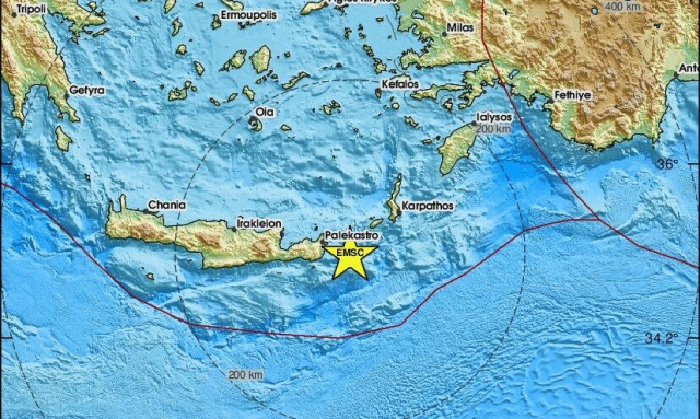 Σεισμός 3,4 Ρίχτερ ανατολικά του Λασιθίου