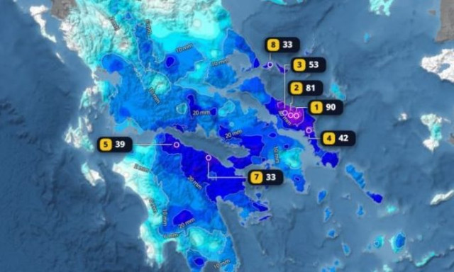 Κακοκαιρία: Στη Σέττα Ευβοίας το ρεκόρ βροχής του διημέρου - Τι κατέγραψαν οι μετεωρολογικοί σταθμοί