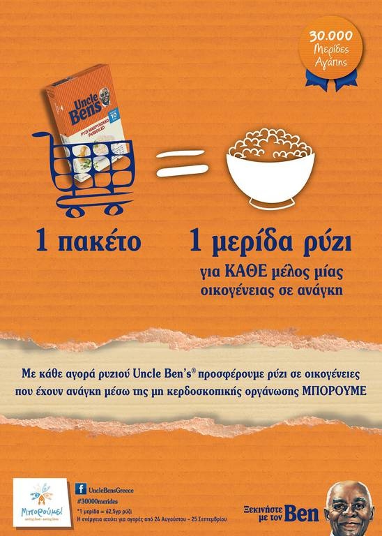 «30.000 Μερίδες Αγάπης» - Κοινωνική προσφορά του UNCLE BEN’S®, σε συνεργασία με τη ΜΚΟ Μπορούμε
