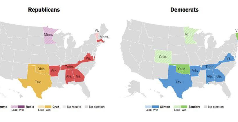 «Σούπερ Τρίτη» για Χίλαρι Κλίντον και Ντόναλντ Τραμπ – Δείτε τα αποτελέσματα
