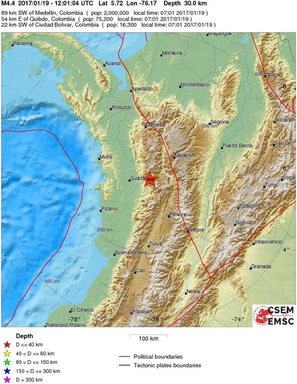 Σεισμός 4,4 Ρίχτερ στην Κολομβία
