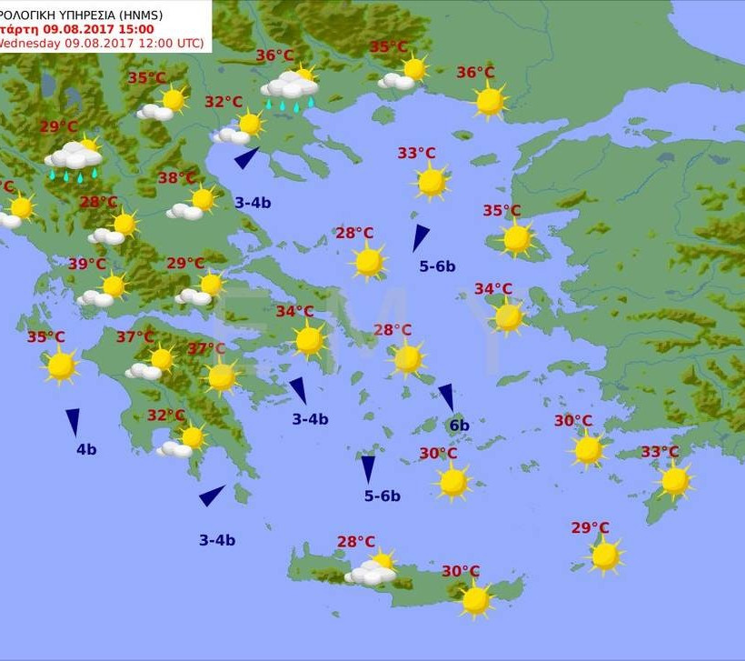 Καιρός τώρα: Συνεχίζεται ο καύσωνας - Ενισχύονται τα μελτέμια την Τετάρτη (pics)