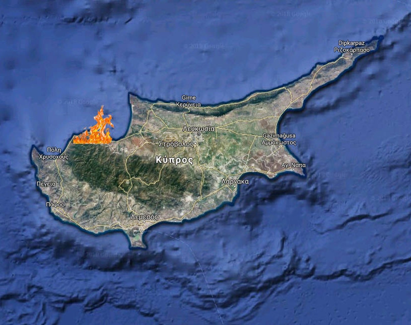 Ανεξέλεγκτη η πυρκαγιά στον Πύργο Τυλληρίας - Τη βοήθεια του Ισραήλ ζήτησε η Κύπρος (map)
