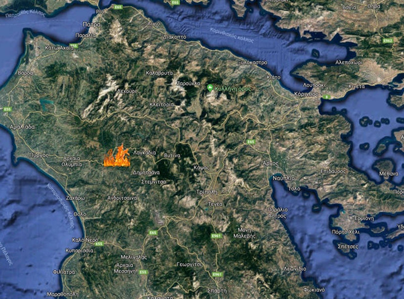Φωτιά ΤΩΡΑ στα Λουτρά Αρκαδίας (χάρτης)