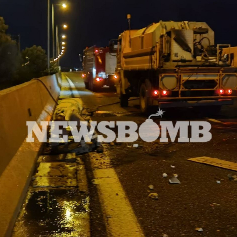Το σημείο που κάηκε το αυτοκίνητο της Αττικής Οδού 