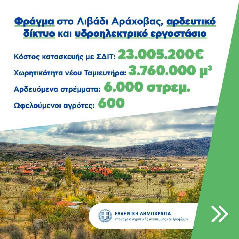 Φράγμα στο Λιβάδι Αράχοβας, αρδευτικό δίκτυο και υδροηλεκτρικό εργοστάσιο