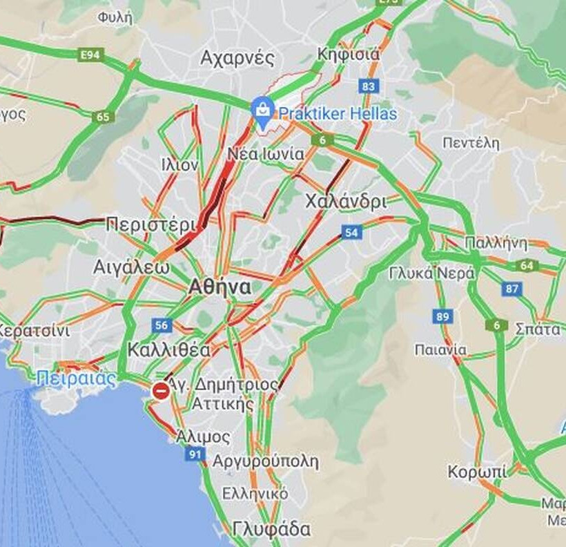 H κίνηση στο Λεκανοπέδιο λίγο μετά τις 8 το πρωί
