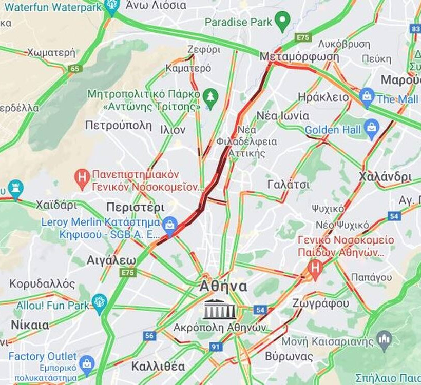 Η κίνηση στο Λεκανοπέδιο το πρωί της Δευτέρας