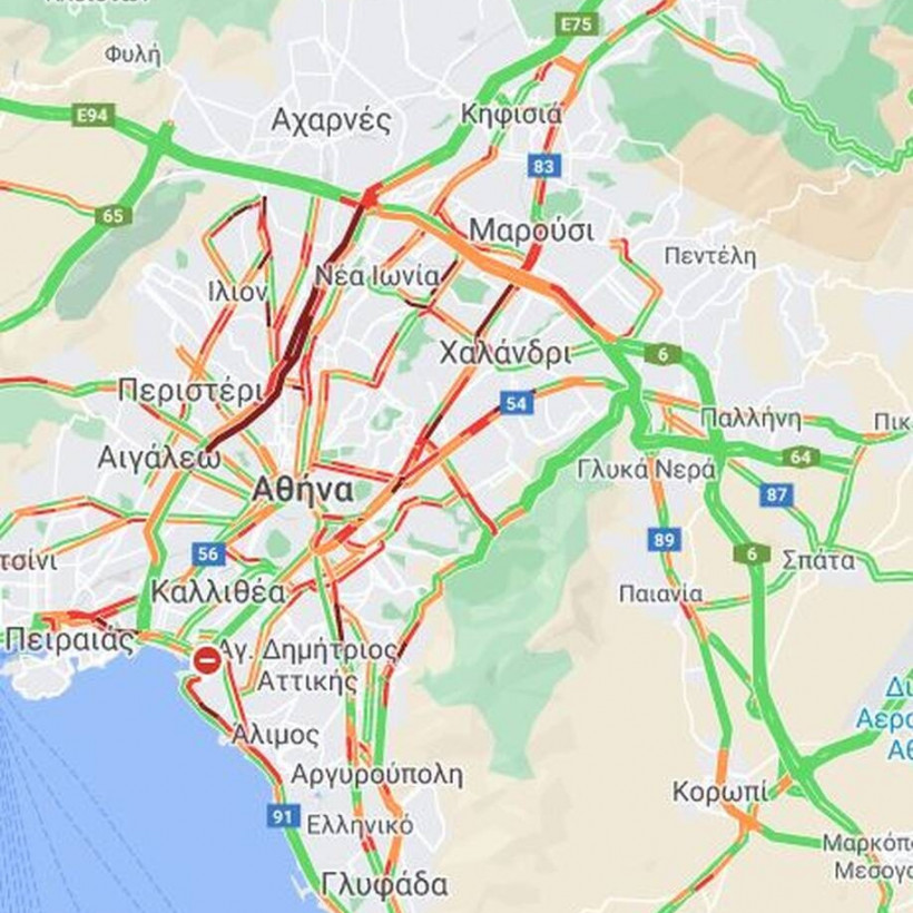 Η κίνηση στο λεκανοπέδιο της Αττικής το πρωί της Τετάρτης