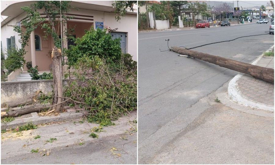 Κρήτη: «Πονοκέφαλος» από τους ισχυρούς νοτιάδες – Πτώσεις δέντρων, «ξεριζώθηκε» στύλος της ΔΕΗ