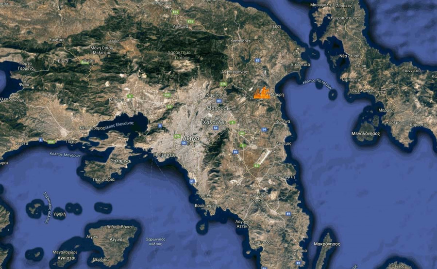 Χάρτης: Φωτιά στη Νέα Μάκρη