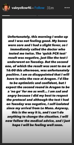 Το μήνυμα του Ρόσι στο Instagram