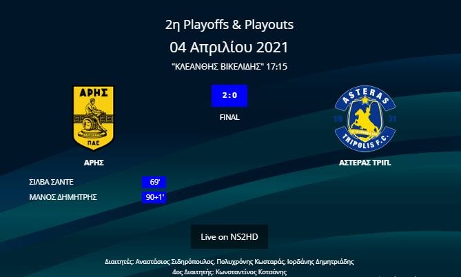 Άρης-Αστέρας Τρίπολης 2-0