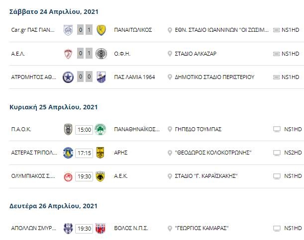 Το πρόγραμμα της Super League