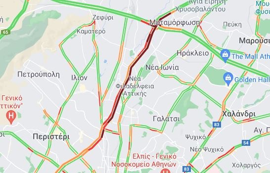 Η κίνηση στην άνοδο του Κηφισού το πρωί της Τετάρτης