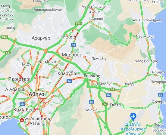 Η κίνηση στην Αττική λιγό μετά τις 12 το μεσημέρι του Σαββάτου