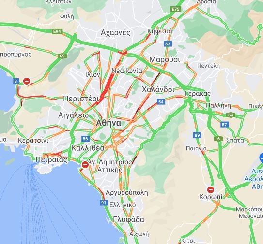 Η κίνηση στην Αττική το πρωί της Τρίτης