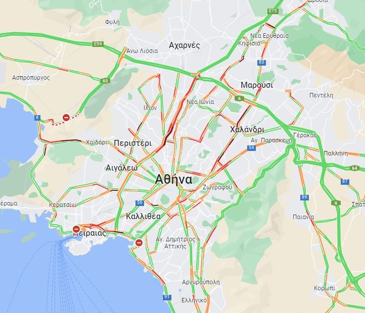 Η κίνηση στην Αττική το πρωί της Τρίτης