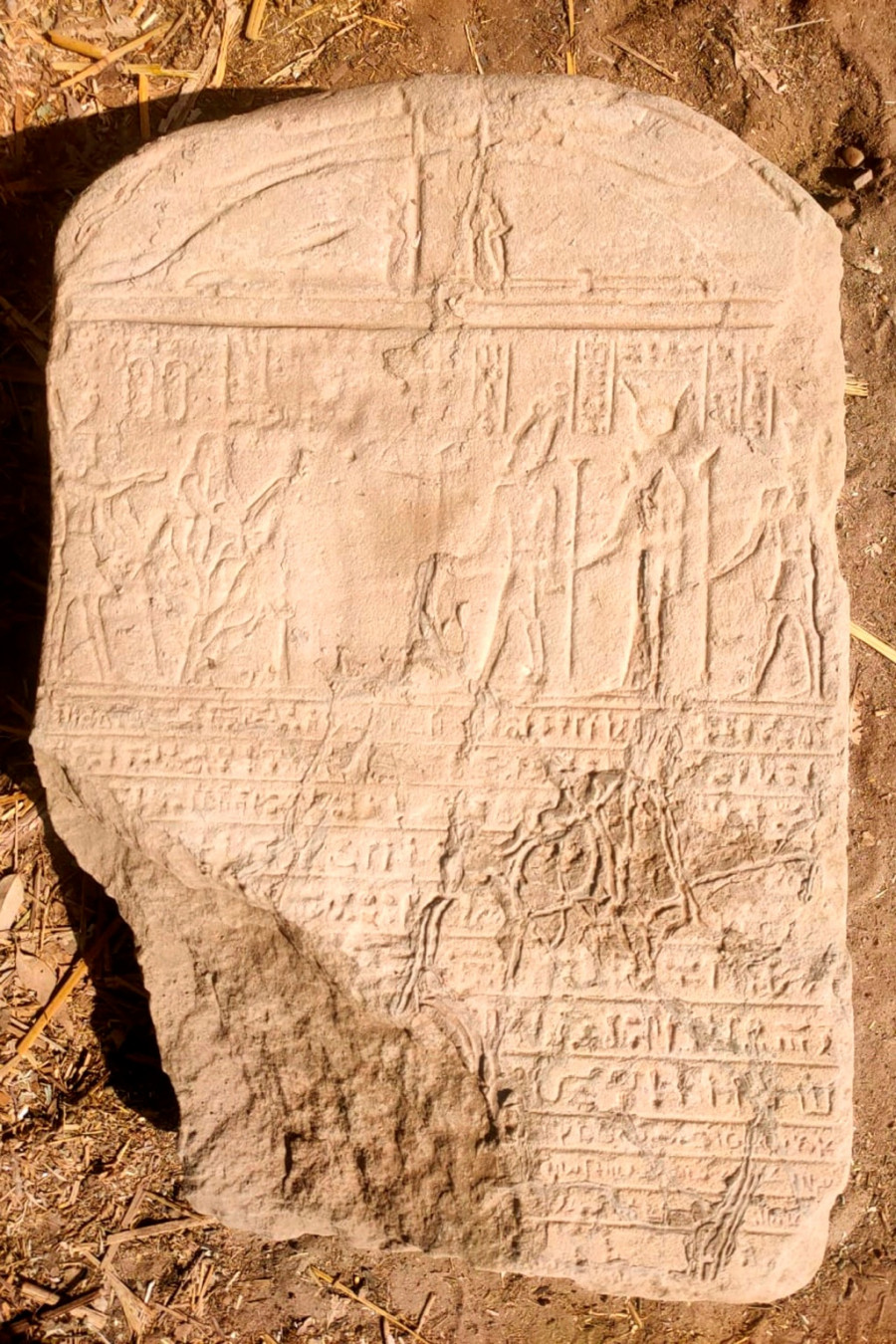 Στο ίδιο σημείο βρέθηκε επίσης μια πέτρινη πλάκα της ρωμαϊκής εποχής με δημοτικές και ιερογλυφικές επιγραφές