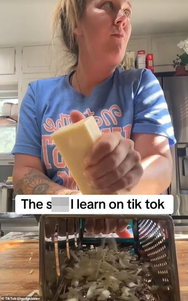 The mother of two sons simply flipped the grater onto its side, instead of holding it upright