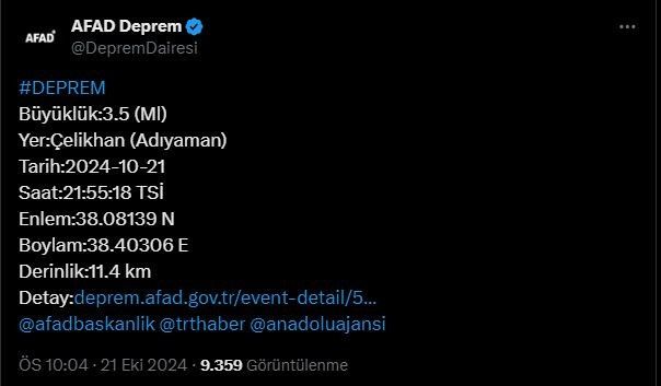 Ανακοινώθηκε η AFAD: Σεισμός στο Adıyaman! - Εικόνα: 1