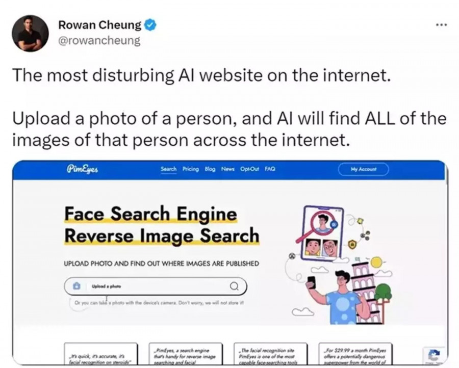 People are trying out the face search engine (X/@rowancheung/PimEyes)