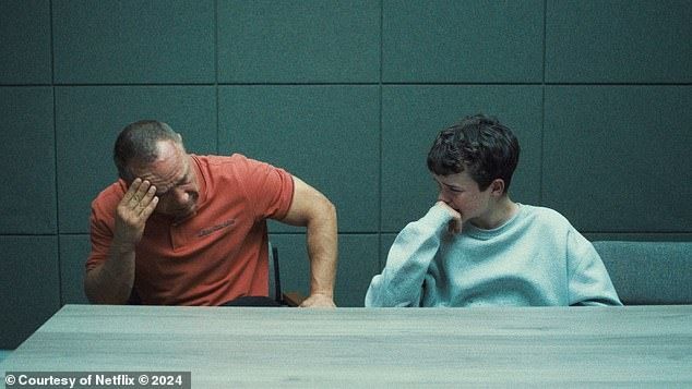 Owen's alter-ego Jamie (pictured right) is accused of killing his female classmate - and the show follows the aftermath of when the police burst into his family home to arrest him