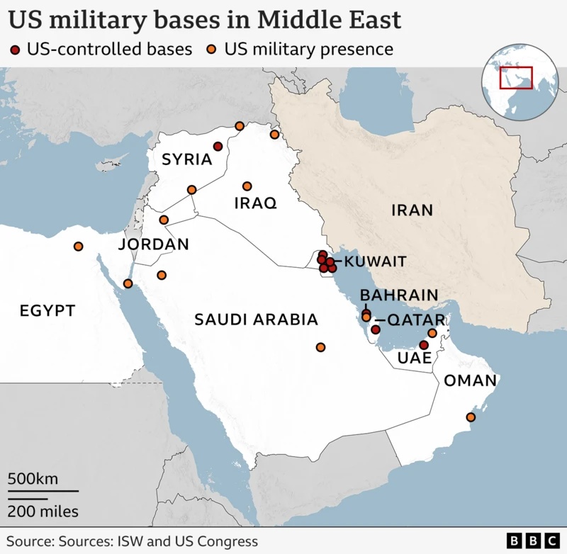BBC map military bases USA in middle east