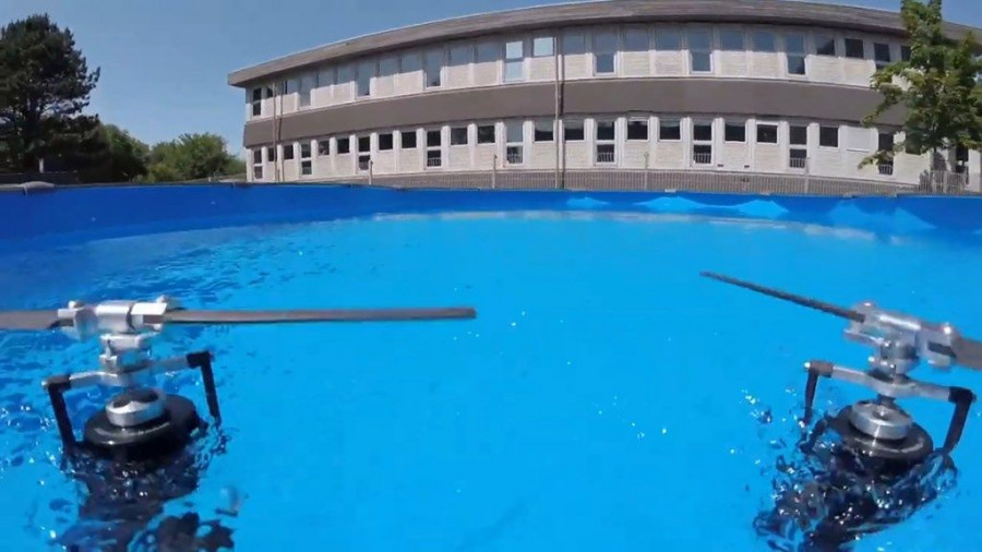 Aalborg University students test their drone’s seamless transition between air and water.