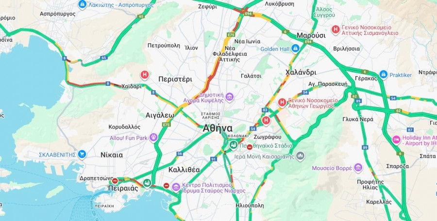 Κίνηση στους δρόμους της Αττικής