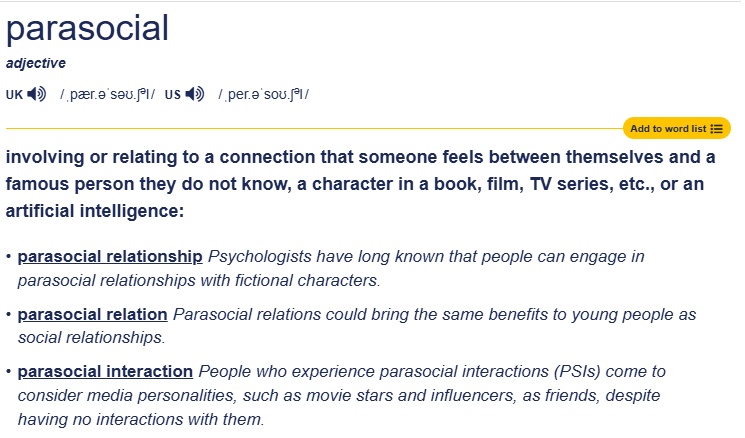 parasocial - cambridge dictionary