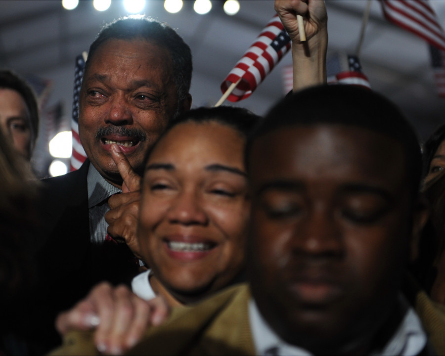 Senator Barack Obama speaks at an event on election night in