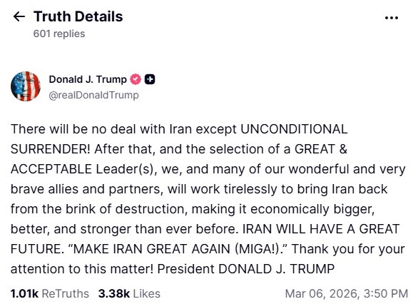 Ανάρτηση Τραμπ για Ιράν