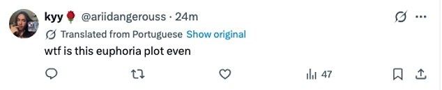 Fans were left baffled by the episode with one asking, 'wtf is this euphoria plot even' while another wrote 'so tired'