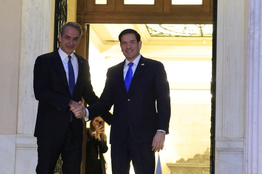 [390129] ΣΥΝΑΝΤΗΣΗ ΤΟΥ ΠΡΩΘΥΠΟΥΡΓΟΥ ΚΥΡΙΑΚΟΥ ΜΗΤΣΟΤΑΚΗ ΜΕ ΤΟΝ ΥΠΟΥΡΓΟ ΕΞΩΤΕΡΙΚΩΝ ΤΩΝ ΗΠΑ ΜΑΡΚΟ ΡΟΥΜΠΙΟ  (ΓΙΩΡΓΟΣ ΚΟΝΤΑΡΙΝΗΣ / EUROKINISSI)