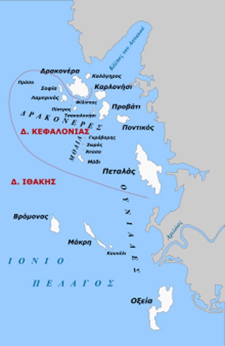 Χάρτης που δείχνει τη θέση όπου έγινε η Ναυμαχία της Ναυπάκτου